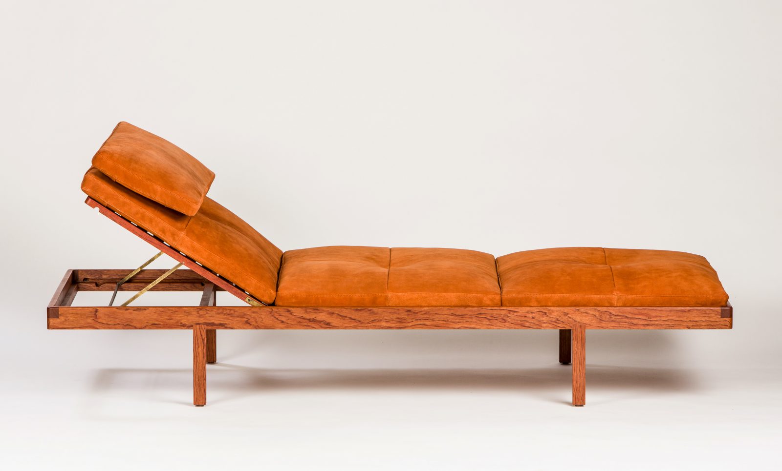BassamFellows CB-41 Daybed in bespoke solid African Rosewood and French calf suede, detail, credit ELDON ZIMMERMAN