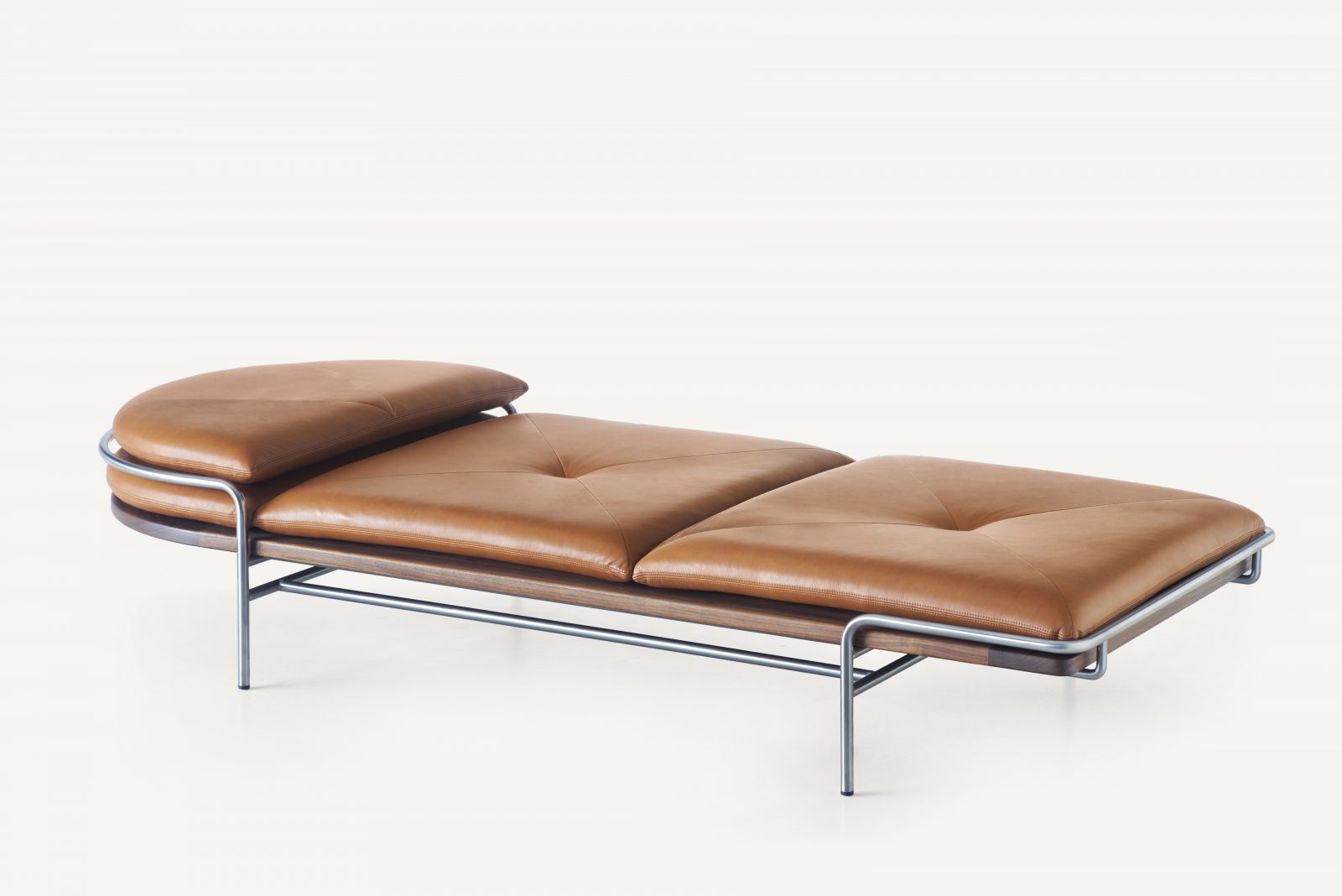 BassamFellows CB-457 Geometric Daybed in Walnut and Satin Nickel, 3:4 front, credit MARCO FAVALI